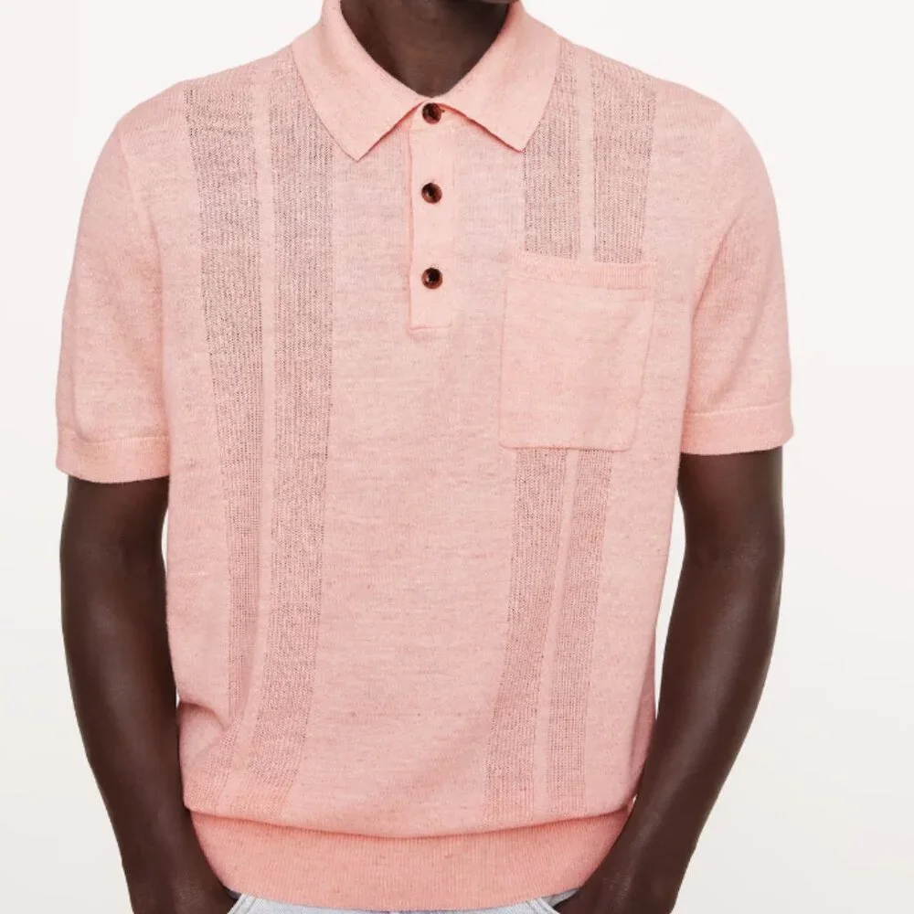 Banana Republic Linen-Cotton Ribbed Striped Accent Sweater Polo